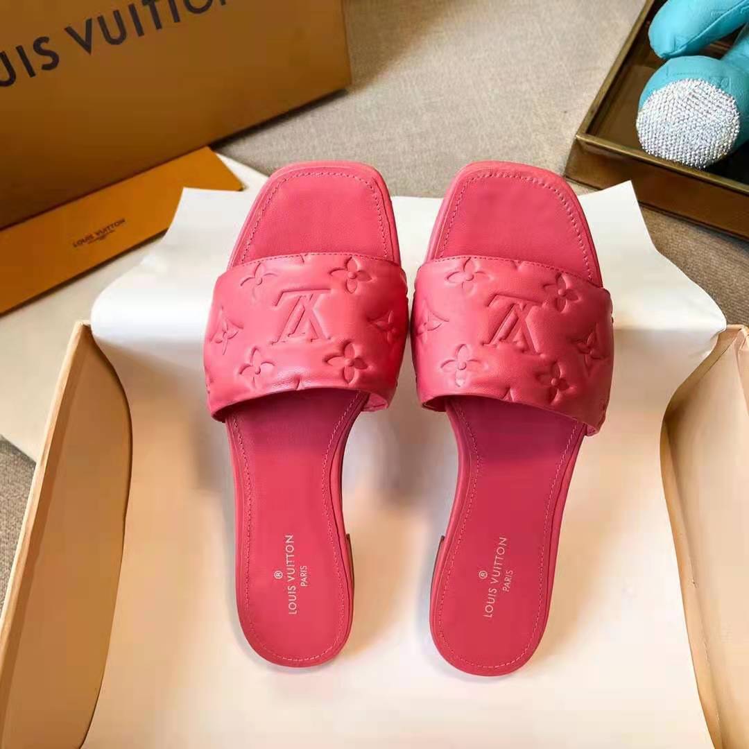 LOUIS VUITTON PINK MONOGRAM REVIVAL EMBOSSED LEATHER SANDAL MULE