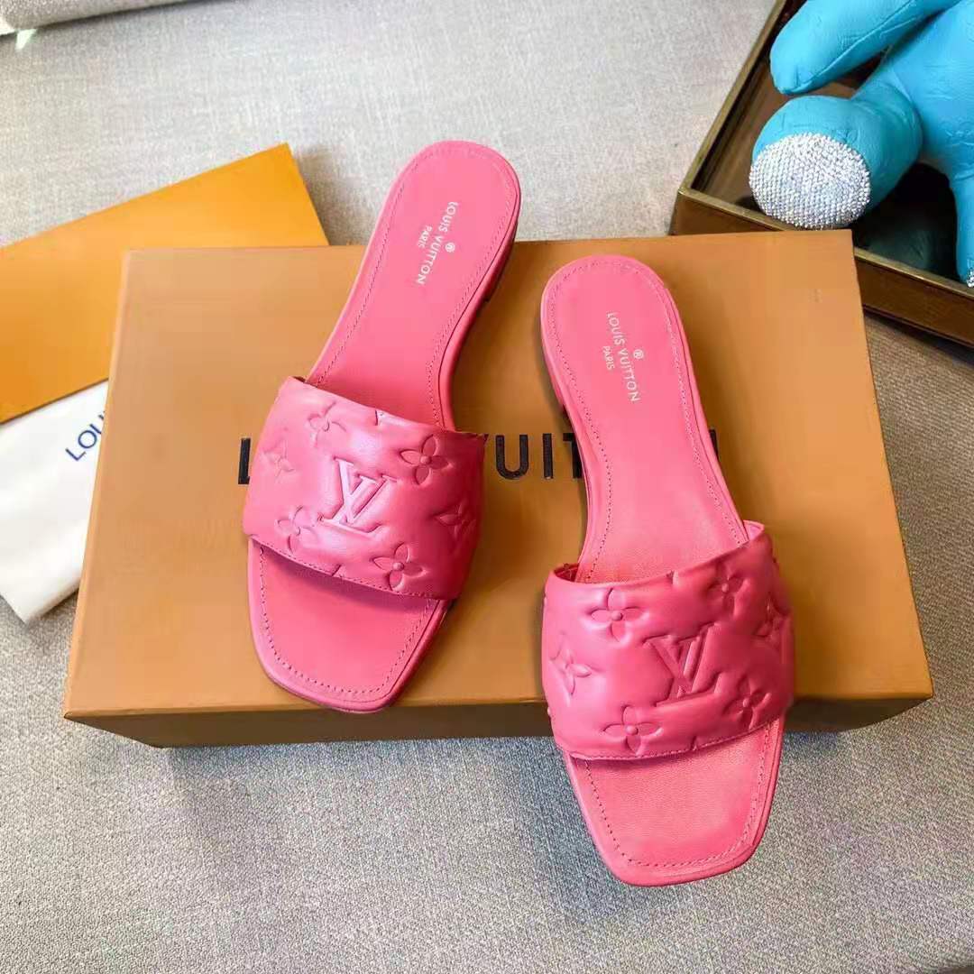 LOUIS VUITTON Lambskin Embossed Monogram Revival 95mm Mules 36 Rose Claire  1275628