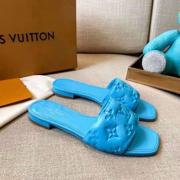 Louis Vuitton LV Women Revival Flat Mule Blue Monogram-Embossed Lambskin (4)