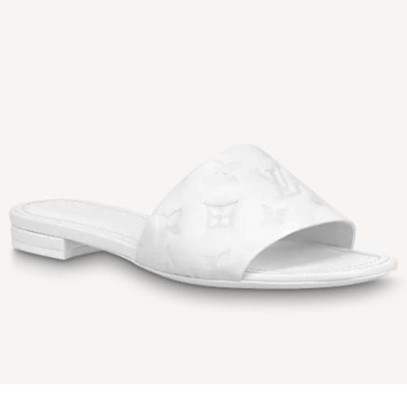Louis Vuitton Beige/White Monogram Embossed Leather Flat Slides Size 40