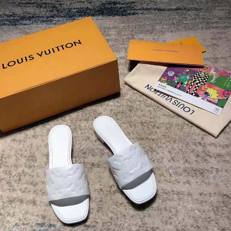 Louis Vuitton White Monogram Embossed Lambskin Revival Flat Mule, myGemma