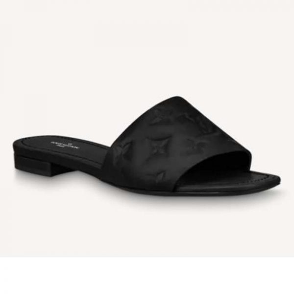 Louis Vuitton LV Women Revival Flat Mule Black Monogram-Embossed Lambskin