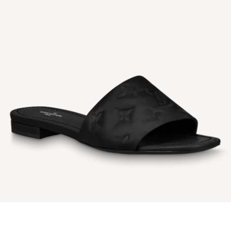 LOUIS VUITTON Marabou Crystal LV Marilyn Flat Mule 37 Black 909892