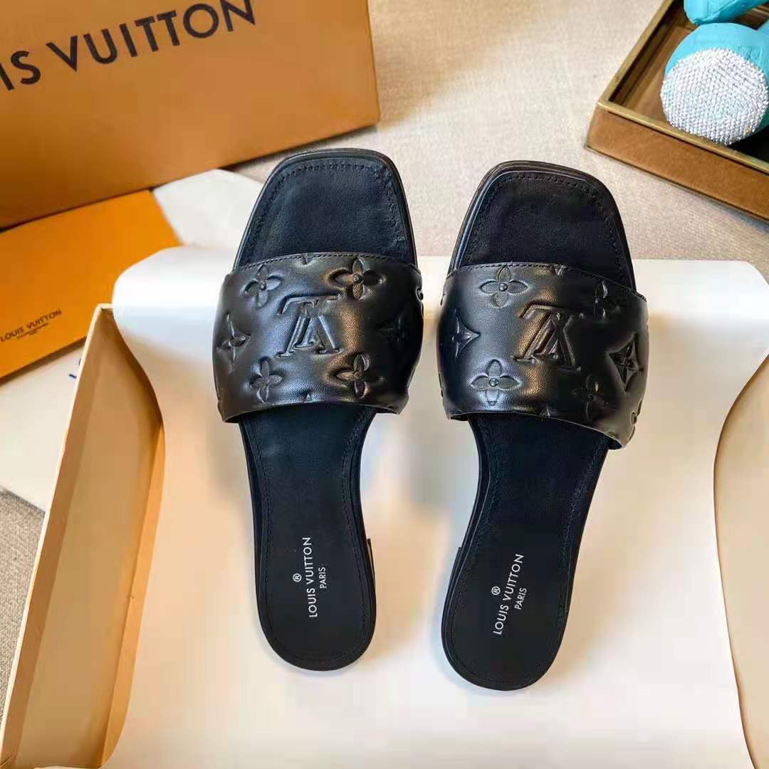 Louis Vuitton Beige Monogram Embossed Leather Revival Flat Flat