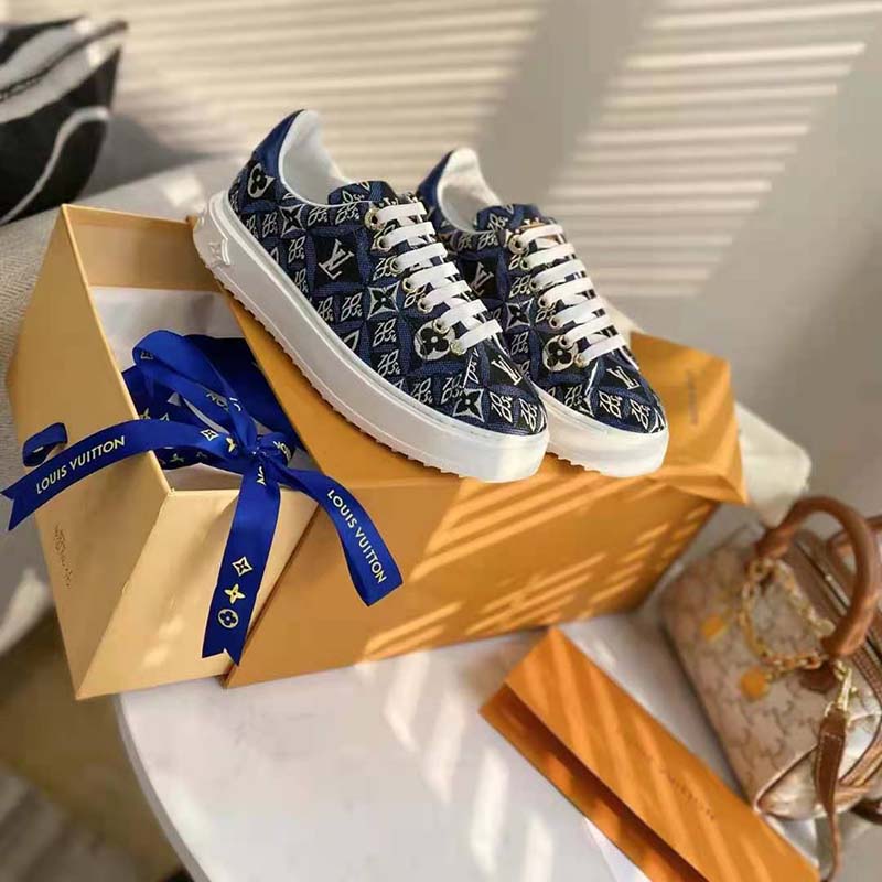 Louis Vuitton LV Women Since 1854 Time Out Sneaker Jacquard Textile Blue -  LULUX
