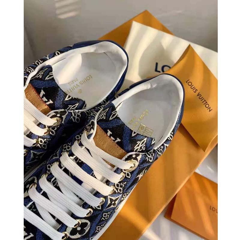 LOUIS VUITTON Jacquard Since 1854 Time Out Sneakers 38 Blue 923614