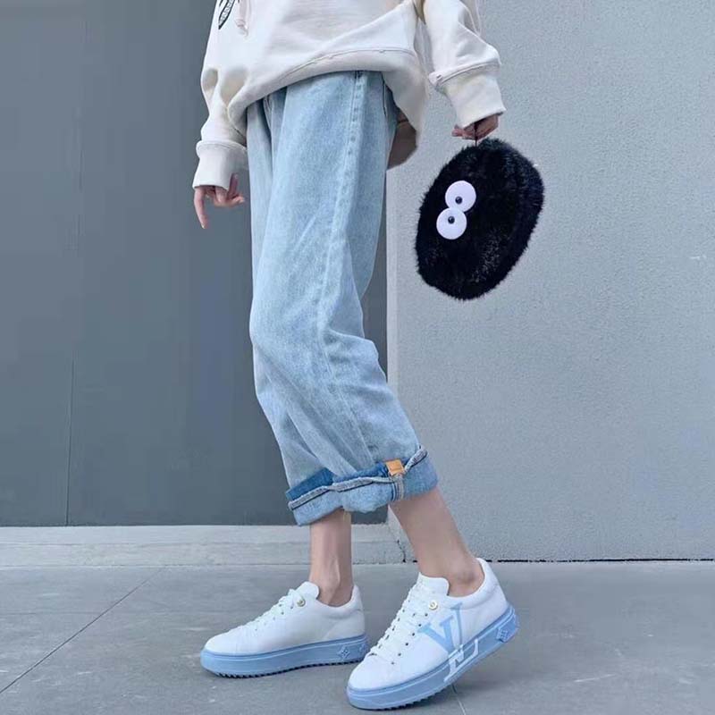 LOUIS VUITTON LV Women Time Out Sneaker Blue Denim Size 37 $650.00