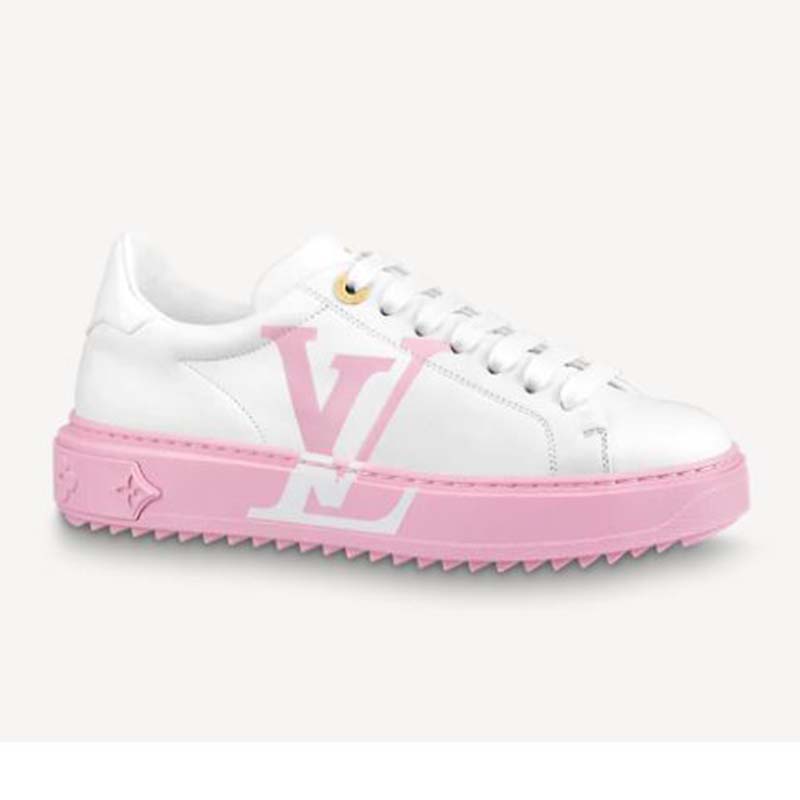 LOUIS VUITTON Calfskin Time Out Bow Sneakers 40 White Pink 1273589