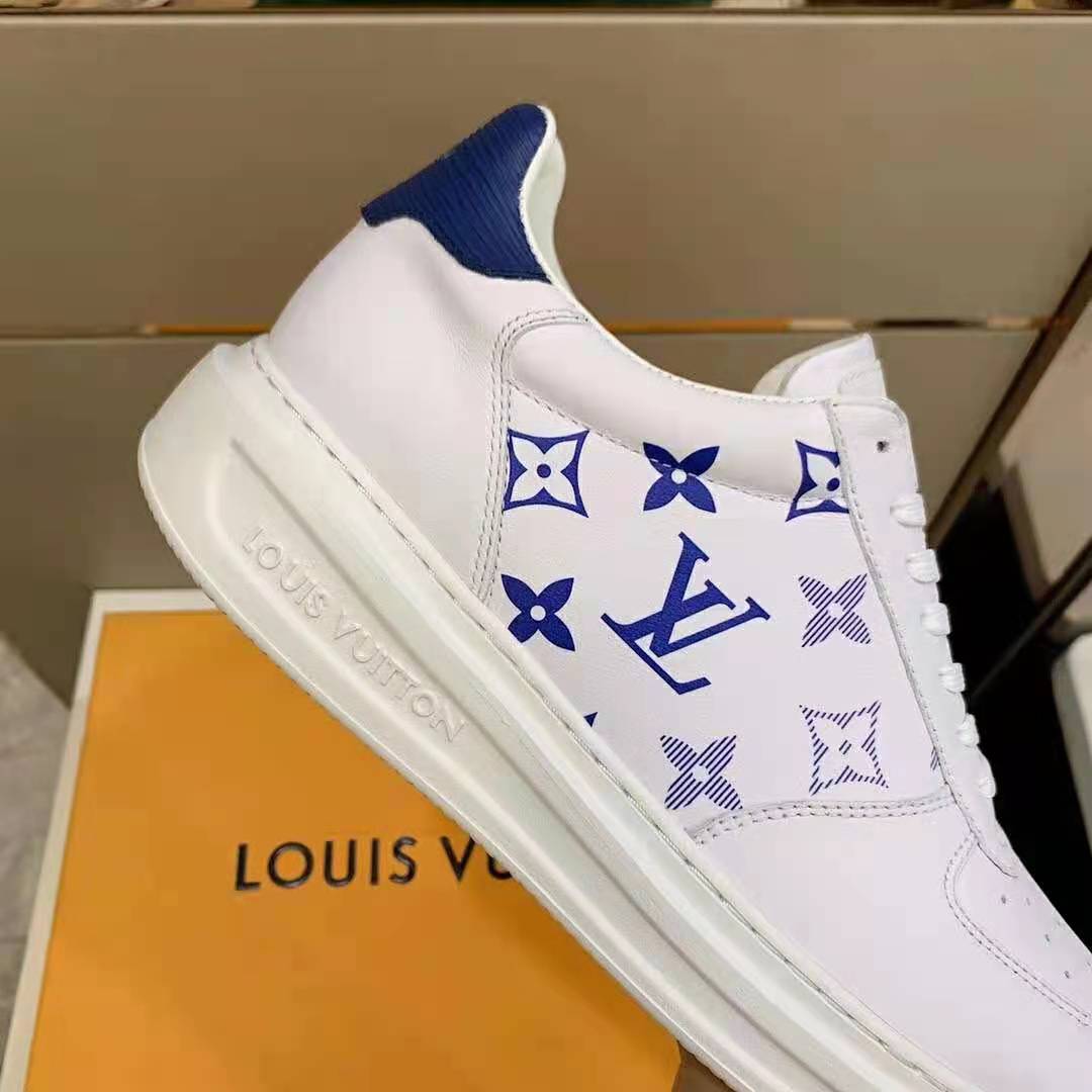 LOUIS VUITTON Calfskin Monogram Beverly Hills Sneakers 9 White Blue 1296760