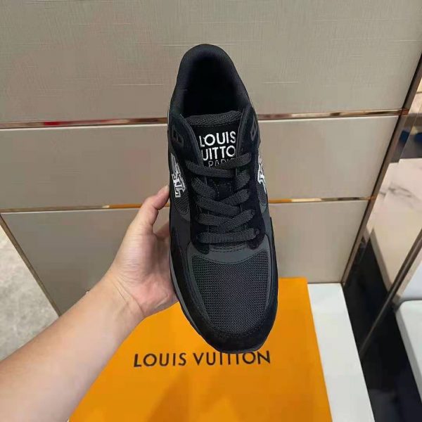 Louis Vuitton Men Run Away Sneaker Black Mix of Materials Monogram Flowers (7)