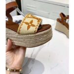 Louis Vuitton Women Boundary Wedge Sandal Raffia and Tan Calf Leather - Bild 9