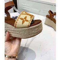 Louis Vuitton Women Boundary Wedge Sandal Raffia and Tan Calf Leather (1)