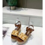 Louis Vuitton Women Boundary Wedge Sandal Raffia and Tan Calf Leather - Bild 4