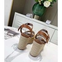 Louis Vuitton Women Boundary Wedge Sandal Raffia and Tan Calf Leather (1)