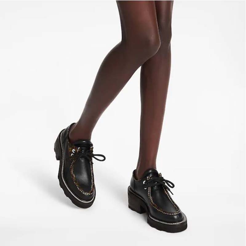 Louis Vuitton Women's LV Beaubourg Platform Derby Shoes Leather with  Monogram Canvas Black 1933151