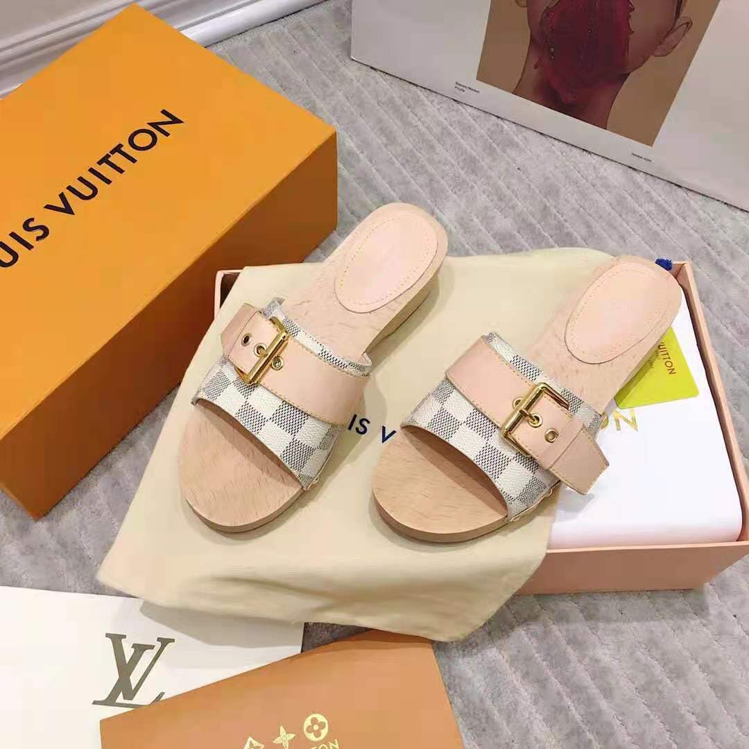 Louis Vuitton Women Lock It Flat Mule Damier Azur Canvas and Calf ...