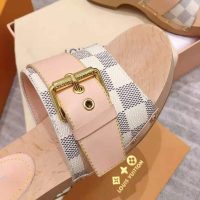 Louis Vuitton Women Lock It Flat Mule Damier Azur Canvas and Calf Leather