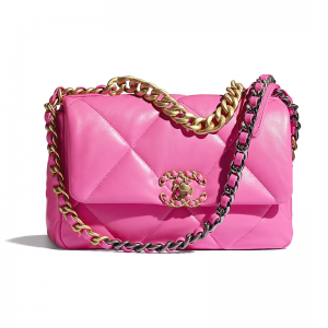 Chanel Women 19 Flap Bag Lambskin Gold Silver-Tone & Ruthenium-Finish Metal Pink