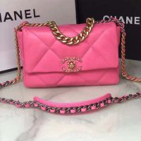 Chanel Women 19 Flap Bag Lambskin Gold Silver-Tone & Ruthenium-Finish Metal Pink