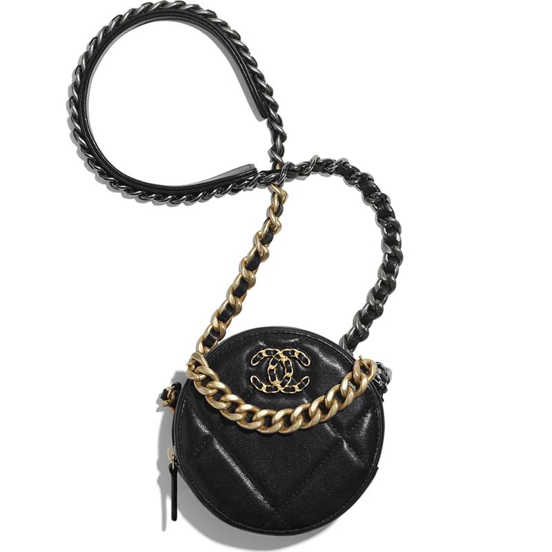 Clutch with chain - Lambskin, resin & gold-tone metal, black — Fashion