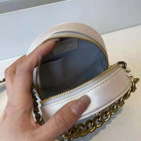 Chanel Women Chanel 19 Clutch with Chain Lambskin Gold Silver-Tone Ruthenium White (11)