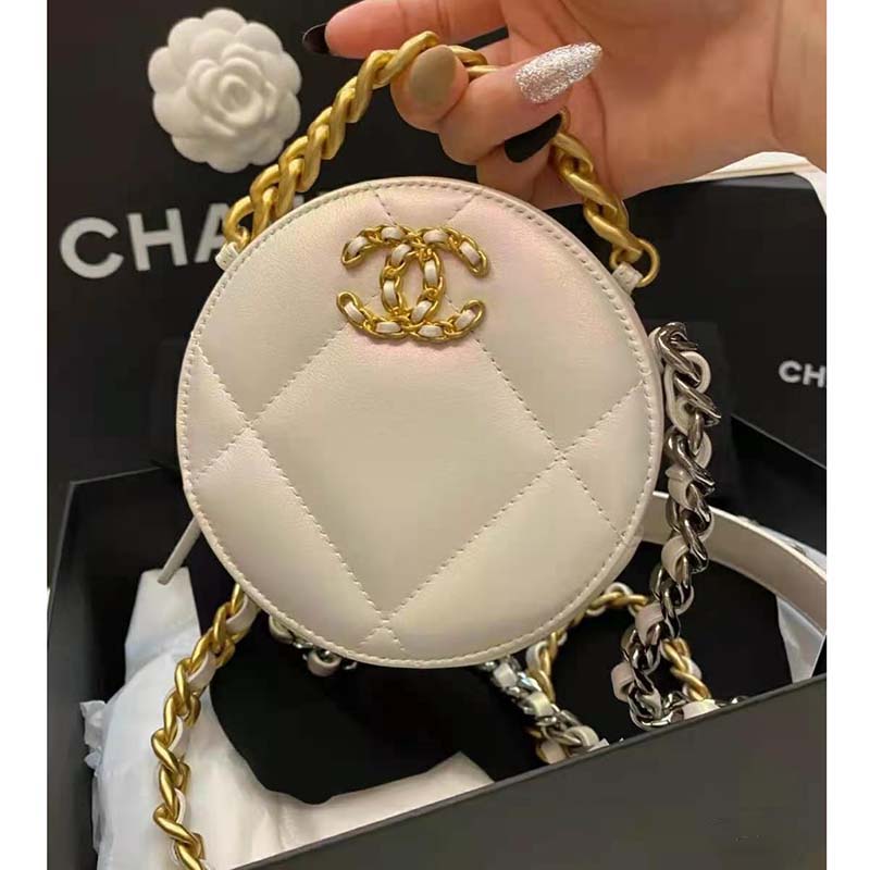 Chanel 19 large handbag, Shiny lambskin, gold-tone, silver-tone &  ruthenium-finish metal, white — Fashion | CHANEL