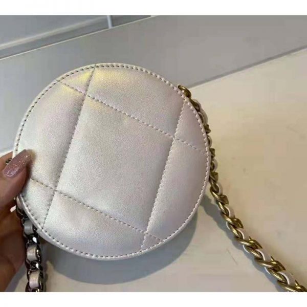 Chanel Women Chanel 19 Clutch with Chain Lambskin Gold Silver-Tone Ruthenium White (8)