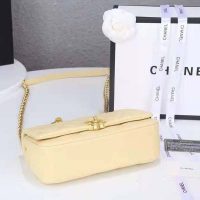 Chanel Women Flap Bag Shiny Lambskin & Gold-Tone Metal Yellow