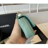 Chanel Women Flap Coin Purse Chain Iridescent Grained Calfskin Imitation Pearls Green