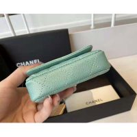 Chanel Women Flap Coin Purse Chain Iridescent Grained Calfskin Imitation Pearls Green