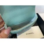 Chanel Women Flap Coin Purse Chain Iridescent Grained Calfskin Imitation Pearls Green – Bild 9