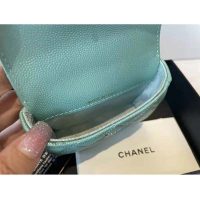 Chanel Women Flap Coin Purse Chain Iridescent Grained Calfskin Imitation Pearls Green