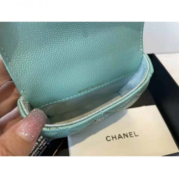 Chanel Women Flap Coin Purse Chain Iridescent Grained Calfskin Imitation Pearls Green (9)