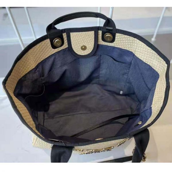 Chanel Women Large Shopping Bag Straw Calfskin & Gold-Tone Metal Beige & Black (10)