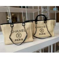 Chanel Women Large Shopping Bag Straw Calfskin & Gold-Tone Metal Beige & Black