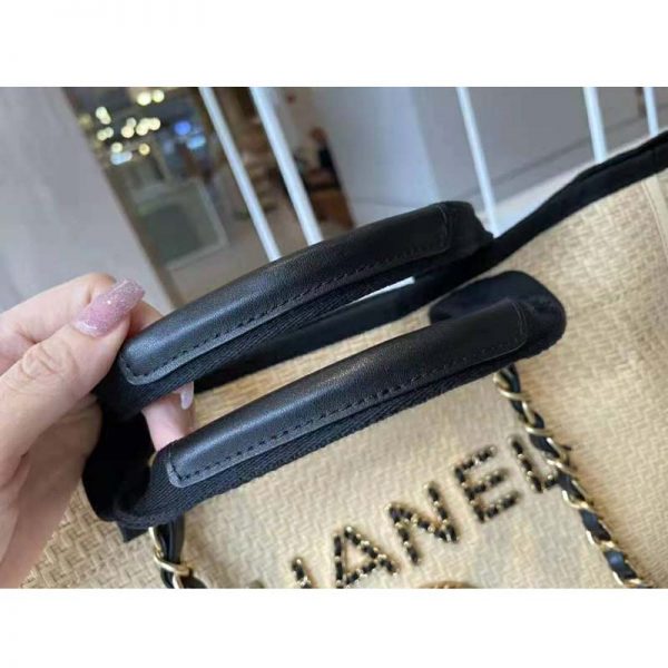 Chanel Women Large Shopping Bag Straw Calfskin & Gold-Tone Metal Beige & Black (4)