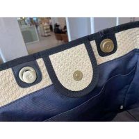 Chanel Women Large Shopping Bag Straw Calfskin & Gold-Tone Metal Beige & Black