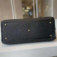 Chanel Women Large Shopping Bag Straw Calfskin & Gold-Tone Metal Black