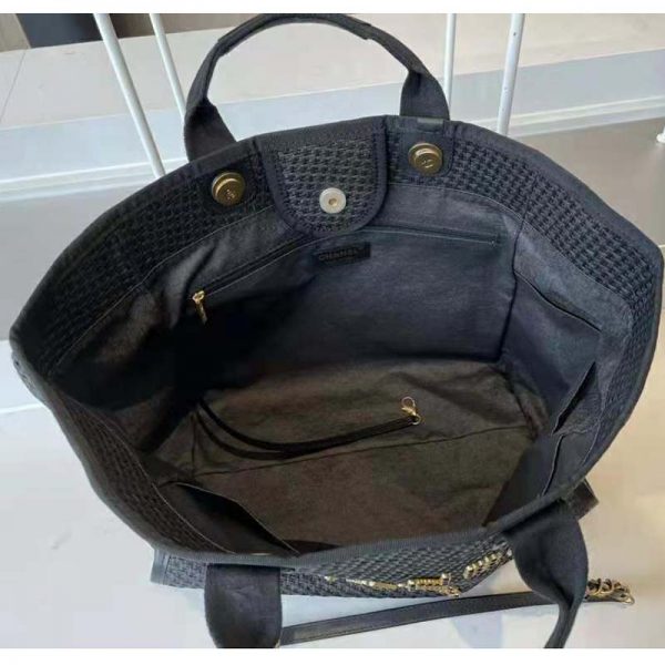 Chanel Women Large Shopping Bag Straw Calfskin & Gold-Tone Metal Black (3)