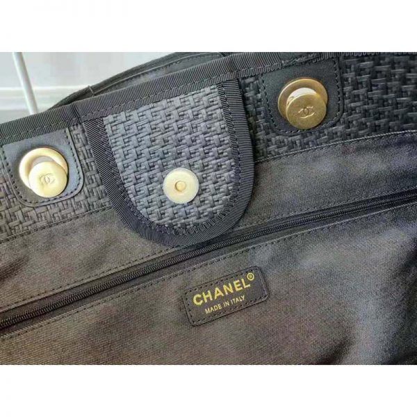 Chanel Women Large Shopping Bag Straw Calfskin & Gold-Tone Metal Black (4)