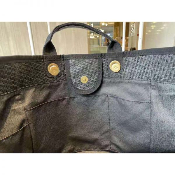 Chanel Women Large Shopping Bag Straw Calfskin & Gold-Tone Metal Black (5)