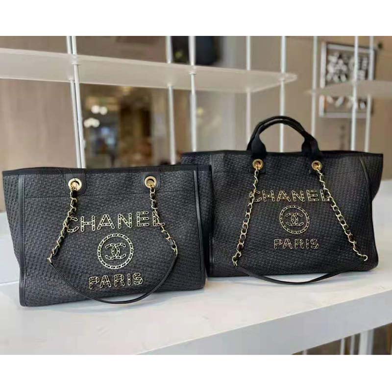 Chanel Women Large Shopping Bag Straw Calfskin & Gold-Tone Metal