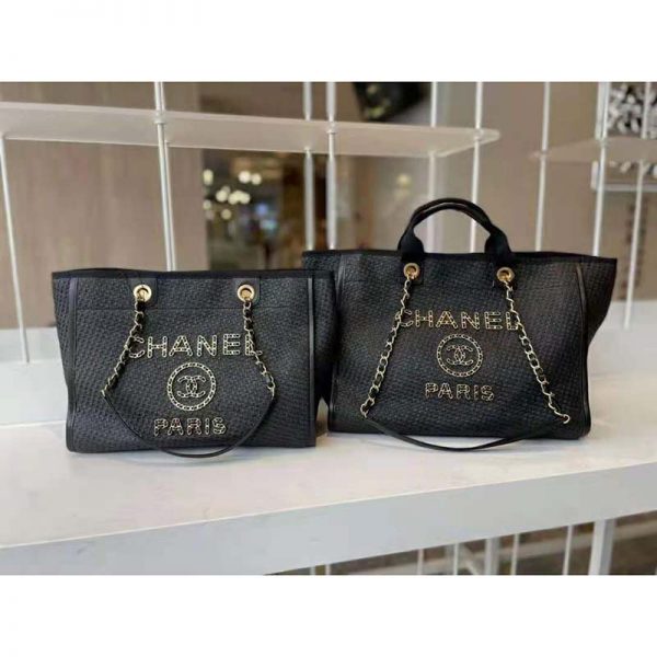 Chanel Women Large Shopping Bag Straw Calfskin & Gold-Tone Metal Black (2)