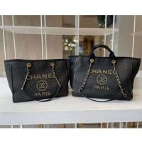 Chanel Women Large Shopping Bag Straw Calfskin & Gold-Tone Metal Black