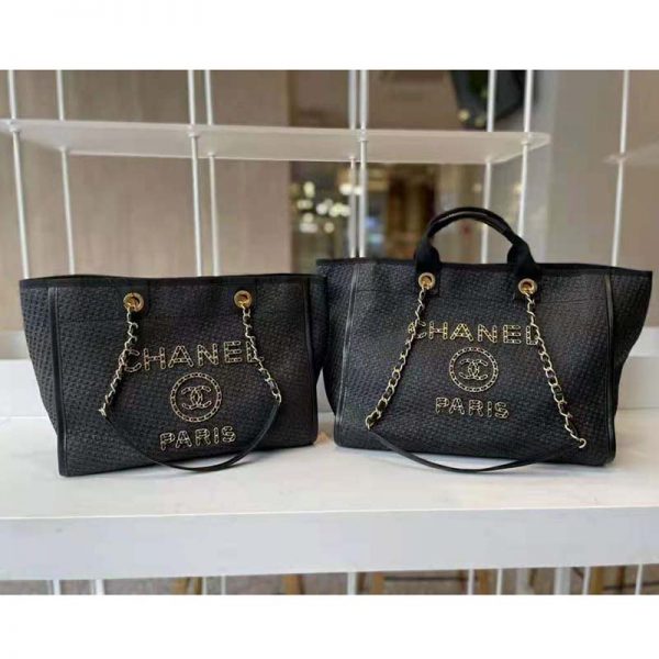 Chanel Women Large Shopping Bag Straw Calfskin & Gold-Tone Metal Black (3)