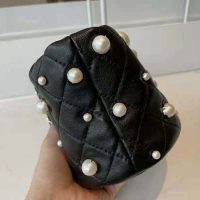 Chanel Women Mini Drawstring Bag Lambskin Imitation Pearls & Gold-Tone Metal Black