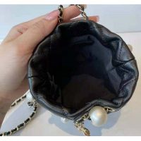 Chanel Women Mini Drawstring Bag Lambskin Imitation Pearls & Gold-Tone Metal Black