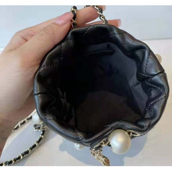 Chanel Women Mini Drawstring Bag Lambskin Imitation Pearls & Gold-Tone Metal Black (14)