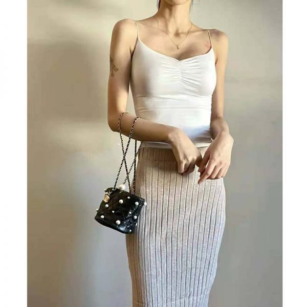 Chanel Women Mini Drawstring Bag Lambskin Imitation Pearls & Gold-Tone Metal Black (3)