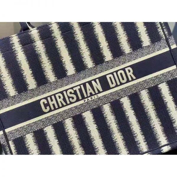 Dior Women Book Tote Blue D-Stripes ‘Christian Dior’ Embroidery (12)
